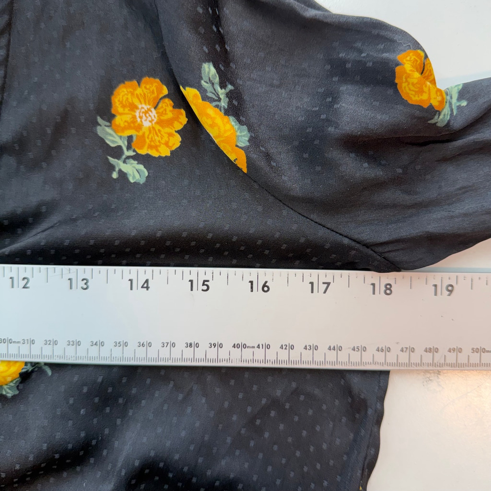 Madewell Black Floral Wrap Blouse Romantic Sheer Long Sleeve XS - Picture 6 of 11